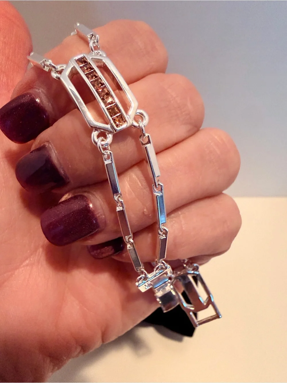 Givenchy Silver Link Bracelet with Brown Swarovski Crystals